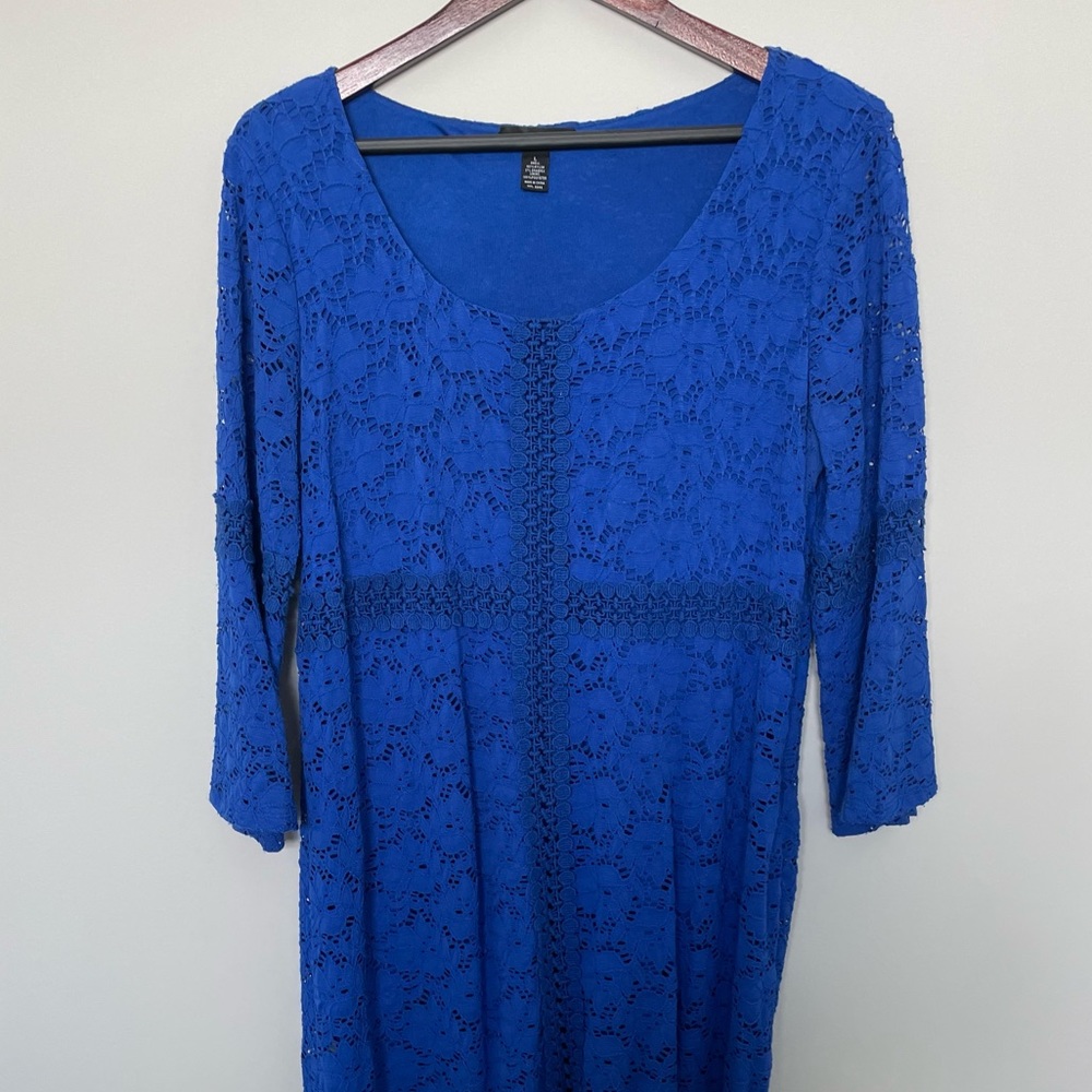 3/4 Sleeve Blue Lace Dress